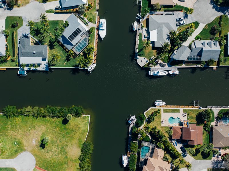 Aerial view of canal-front homes in Cape Coral